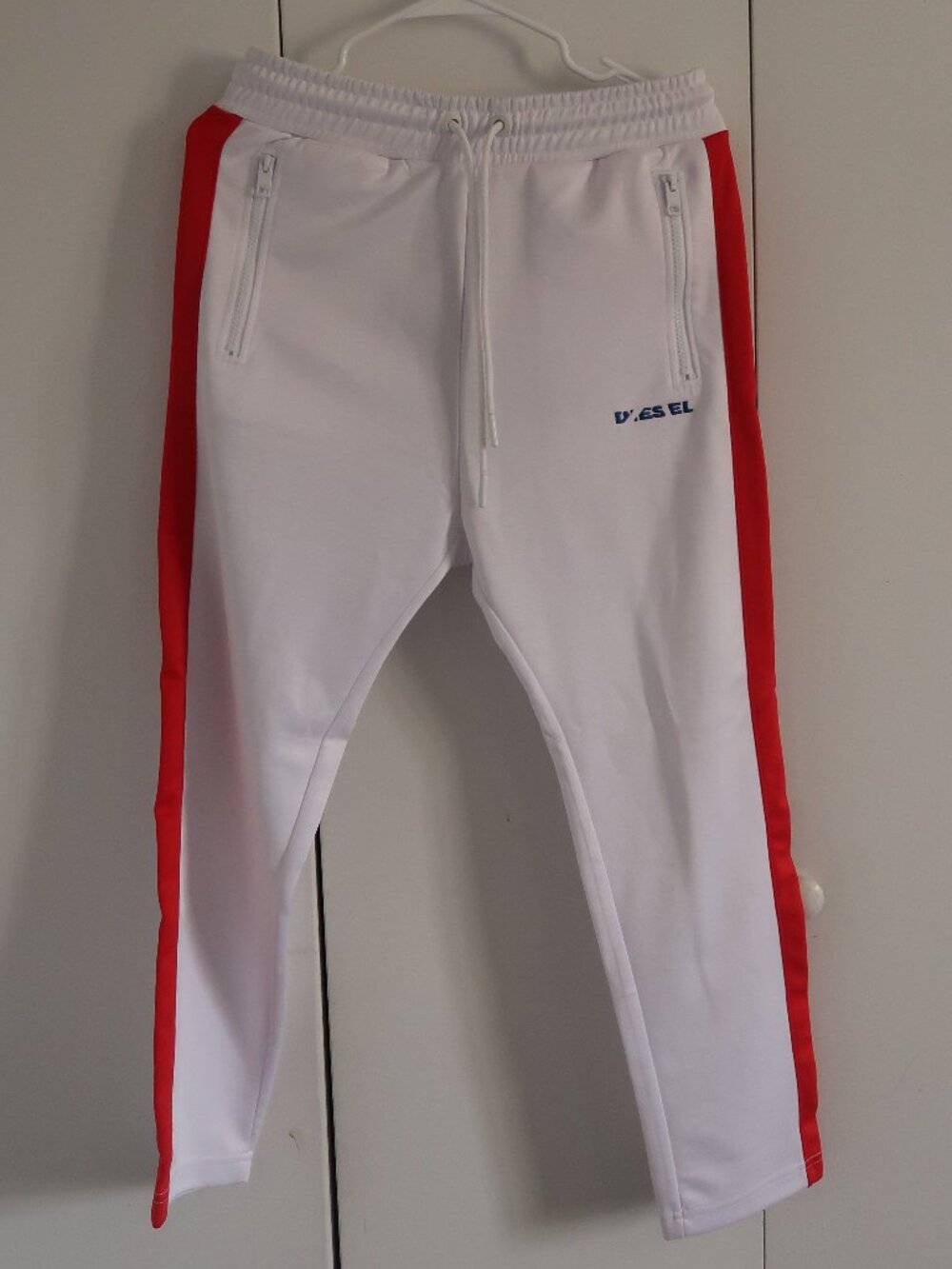 Diesel red and white track pants, S, Small, NWT